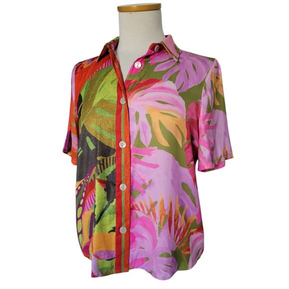 Rachel Zoe Tropical Birds & Leaves Print Satin Beach Vacation Top Size XS - Picture 3 of 16